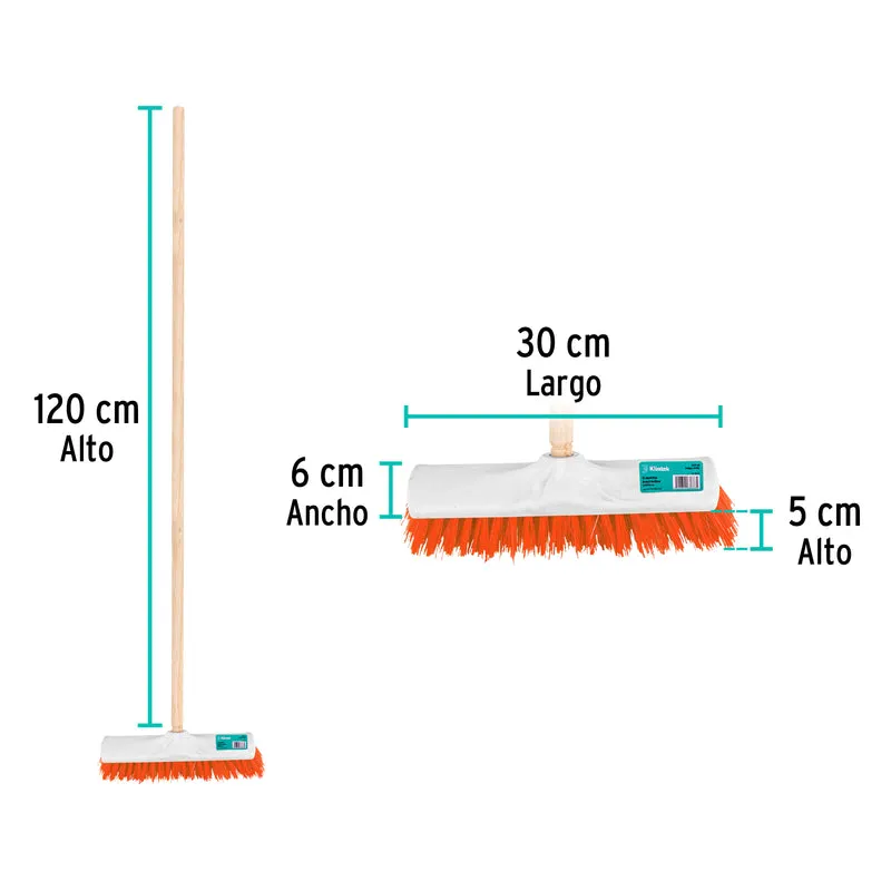ESCOBA INDUSTRIAL TRUPR CERDA RÍGIDA DE 30 CM, BASTÓN DE MADERA