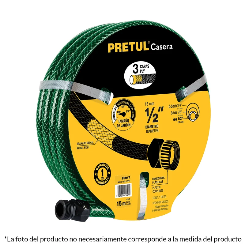 MANGUERA 1/2" REFORZADA 3 CAPAS 20M, PRETUL