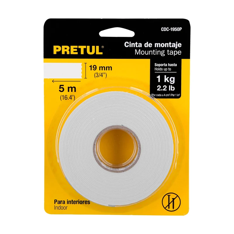 CINTA DOBLE CARA DE 19 MM X 5 M PRETUL