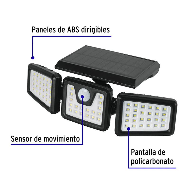 LUMINARIO SOLAR LED 7W CON SENSOR DE MOVIMIENTO, VOLTECK