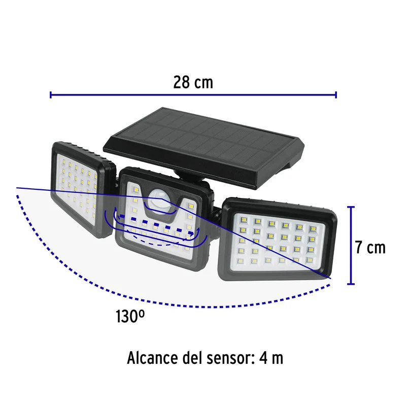 LUMINARIO SOLAR LED 7W CON SENSOR DE MOVIMIENTO, VOLTECK