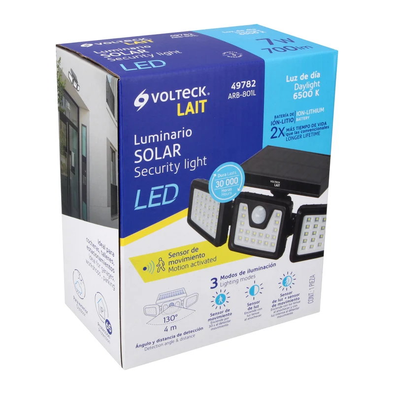 LUMINARIO SOLAR LED 7W CON SENSOR DE MOVIMIENTO, VOLTECK