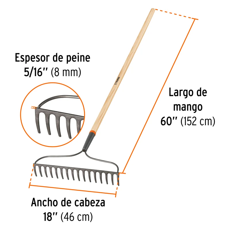 RASTRILLO JARDINERO TRUPER DE 16 DIENTES, CLASSIC CON MANGO 54"