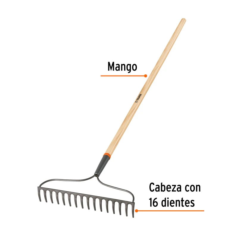 RASTRILLO JARDINERO TRUPER DE 16 DIENTES, CLASSIC CON MANGO 54"