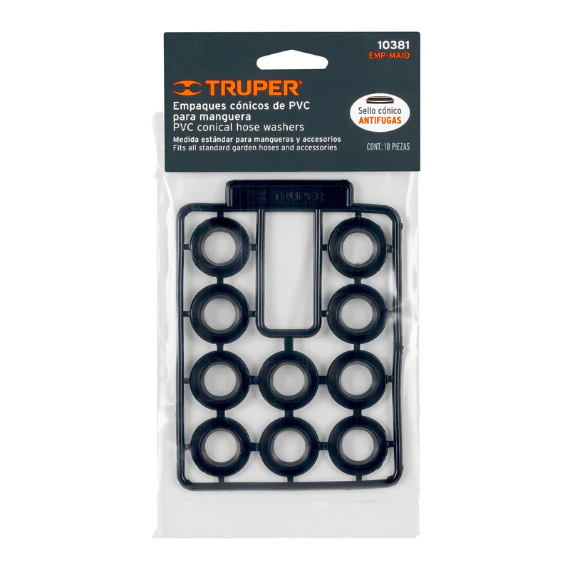 BOLSA CON 10 EMPAQUES DE PVC ANTIFUGA PARA MANGUERA, TRUPER