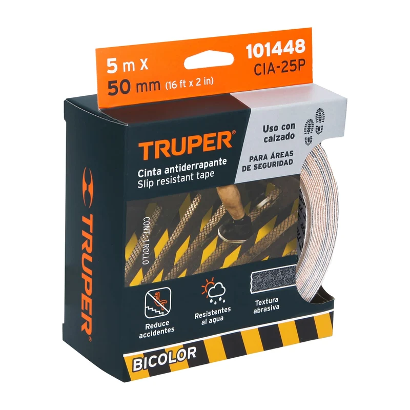 ROLLO 5M DE CINTA ANTIDERRAPANTE AMA/NEGRA 50MM CON ABRASIVO