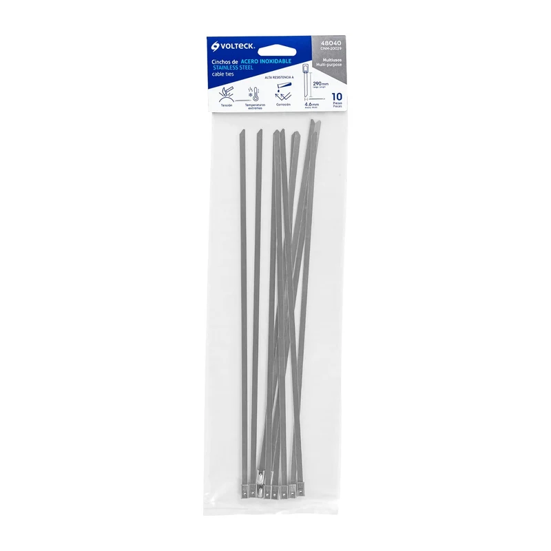BOLSA CON 10 PRECINTOS VOLTECK DE 29 CM, ACERO INOXIDABLE
