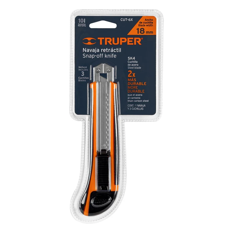 CUTTER 18 MM PROFESIONAL TRUPER CON ALMA METÁLICA Y GRIP