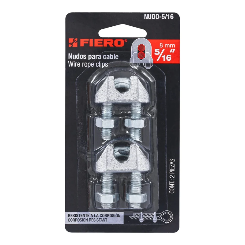 2 NUDOS DE HIERRO PARA CABLE FIERO, 5/16" EN BLÍSTER