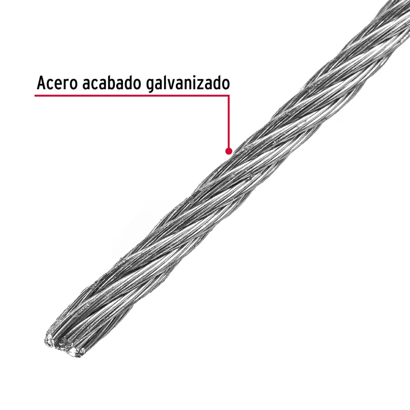 CABLE RÍGIDO FIERO 3/32" DE ACERO 7X7 HILOS, ROLLO 75 METROS