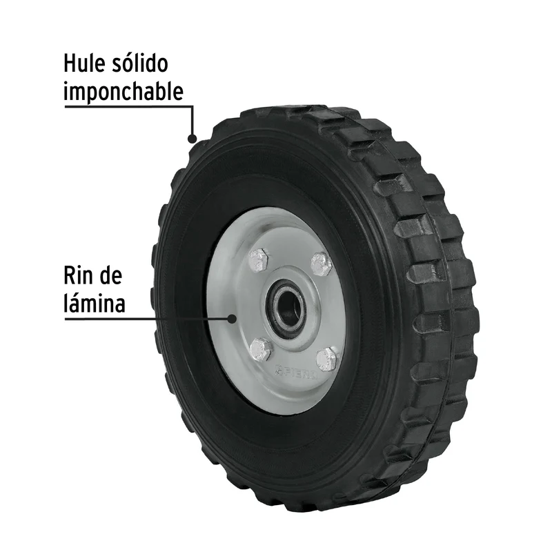 RUEDA DE HULE SÓLIDO PRETUL DE 8", DOBLE BALERO