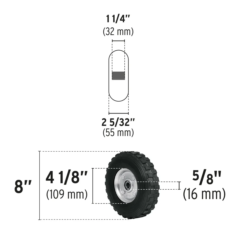 RUEDA DE HULE SÓLIDO PRETUL DE 8", DOBLE BALERO