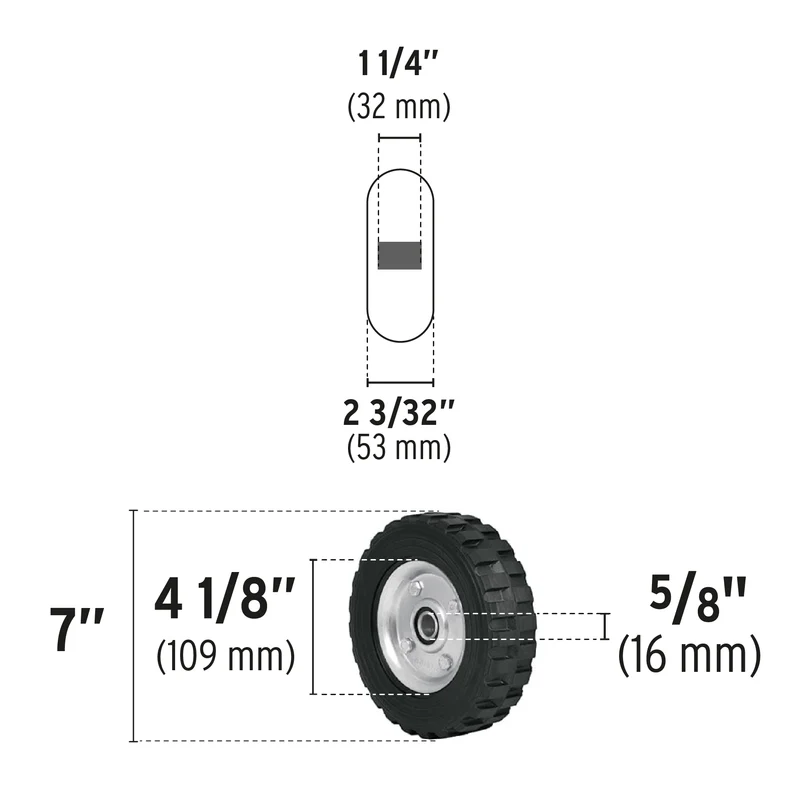RUEDA DE HULE SÓLIDO PRETUL DE 7", DOBLE BALERO