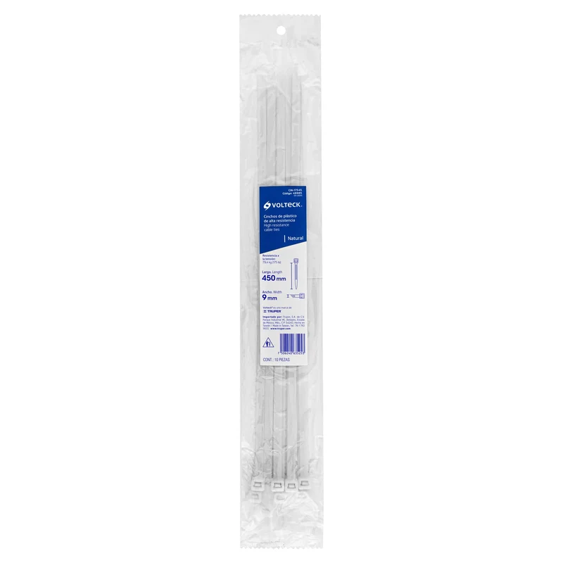BOLSA CON 10 PRECINTOS PLÁSTICOS VOLTECK, 450X9 MM