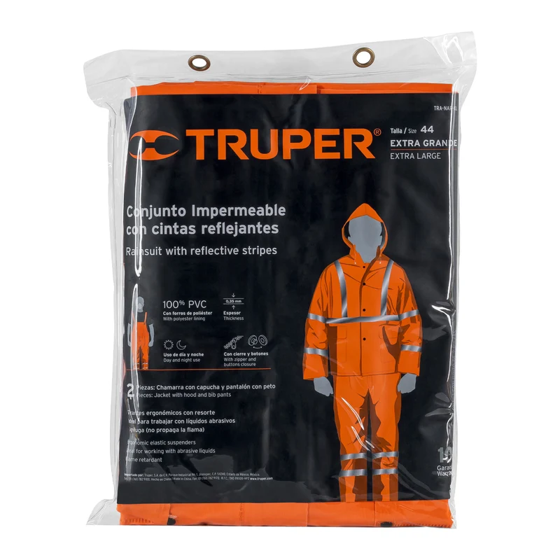 CONJUNTO IMPERMEABLE DOBLE CAPA CON REFLEJANTE, TALLA XG