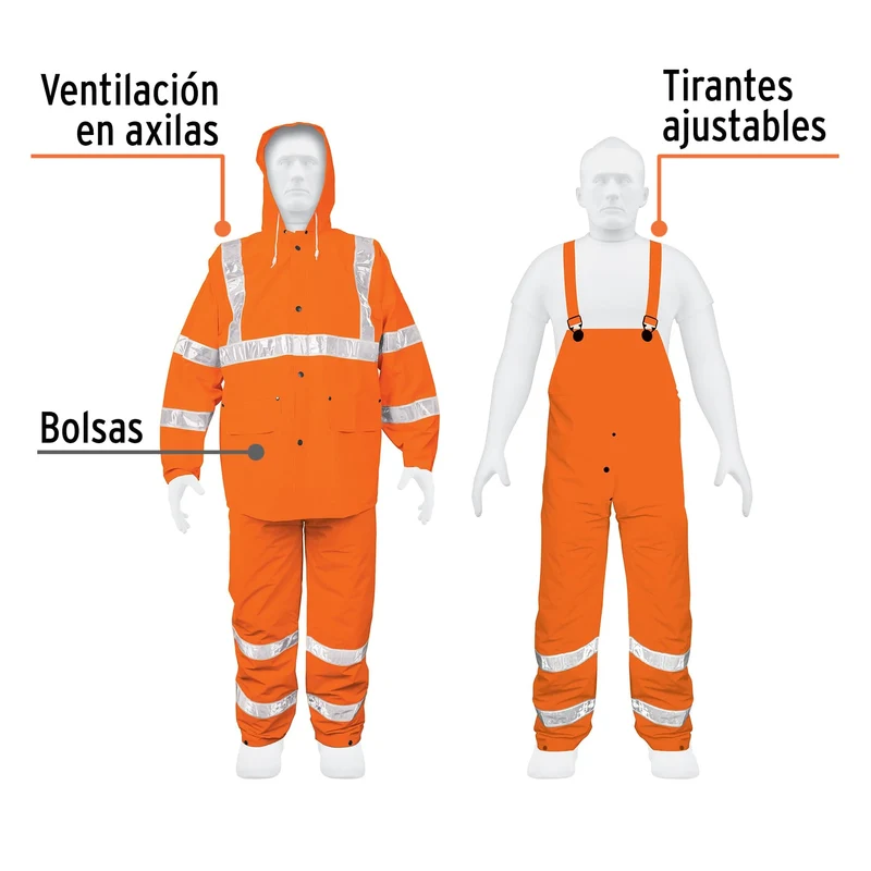 CONJUNTO IMPERMEABLE DOBLE CAPA CON REFLEJANTE, TALLA G