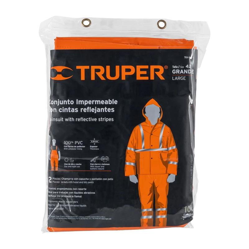 CONJUNTO IMPERMEABLE DOBLE CAPA CON REFLEJANTE, TALLA G