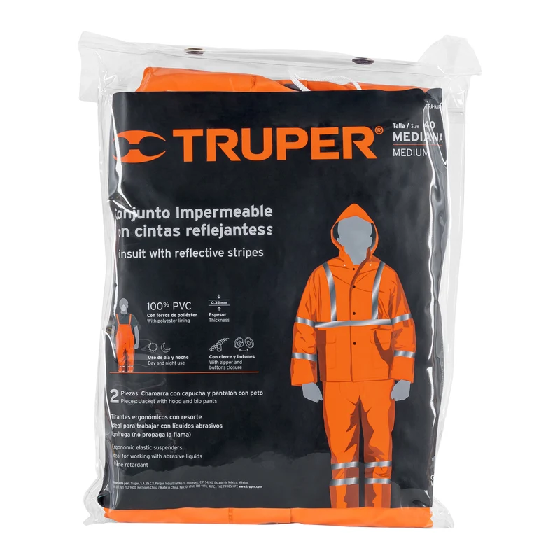 CONJUNTO IMPERMEABLE DOBLE CAPA CON REFLEJANTE, TALLA M