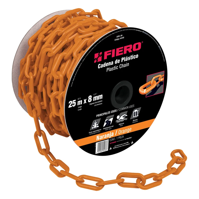 CADENA FIERO 8 MM DE PLÁSTICO NARANJA, CARRETE DE 25M
