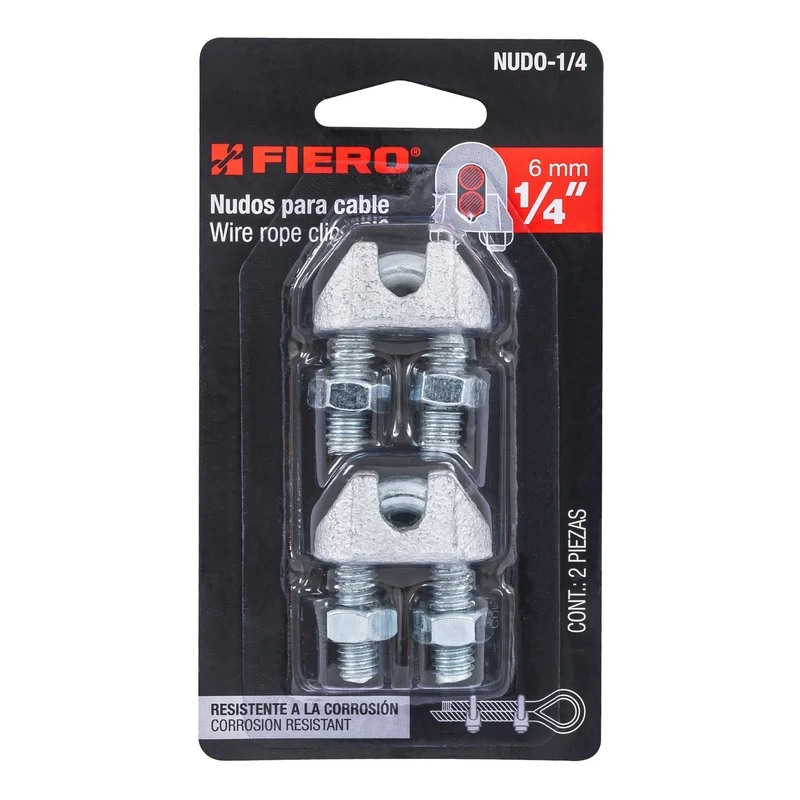 2 NUDOS DE HIERRO PARA CABLE FIERO, 1/4" EN BLÍSTER
