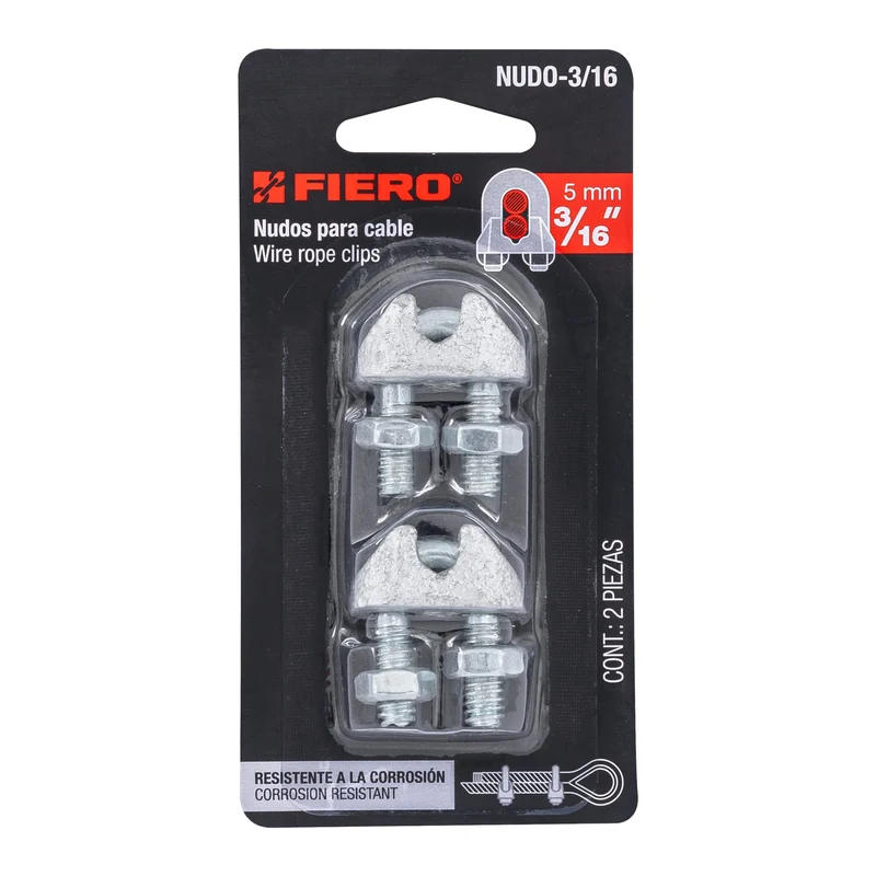 2 NUDOS DE HIERRO PARA CABLE FIERO, 3/16" EN BLÍSTER