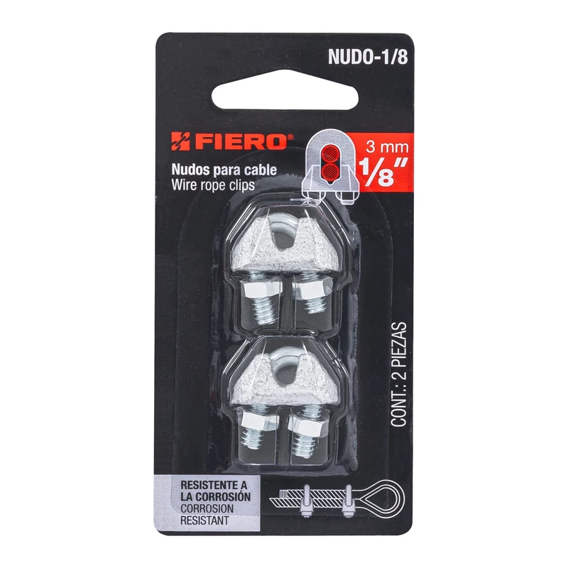 2 NUDOS DE HIERRO PARA CABLE FIERO, 1/8" EN BLÍSTER