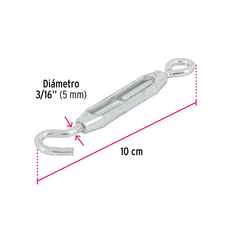TENSOR ZINC 3/16" GANCHO-ARGOLLA, FIERO