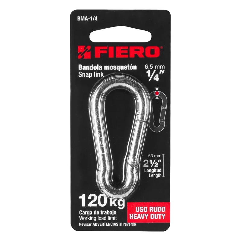 BANDOLA MOSQUETÓN DE ACERO 1/4", FIERO