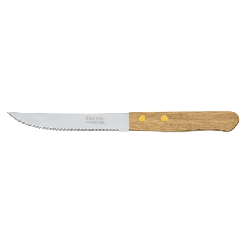 CUCHILLO CON SIERRA PARA ASADO PRETUL DE 5"(13 CM), MANGO DE MADERA