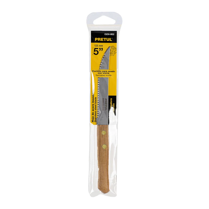 CUCHILLO CON SIERRA PARA ASADO PRETUL DE 5"(13 CM), MANGO DE MADERA