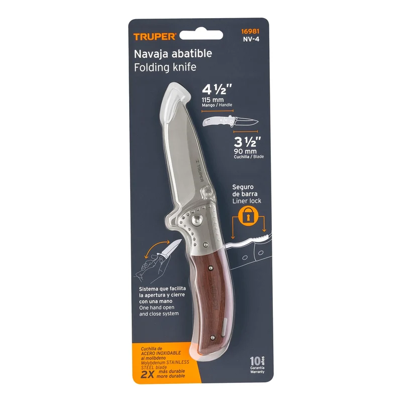 NAVAJA ABATIBLE 4-1/2" TRUPER, MANGO DE MADERA