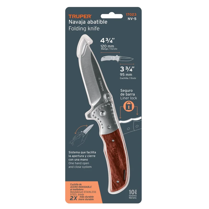 NAVAJA ABATIBLE 4-3/4" MANGO DE MADERA, TRUPER