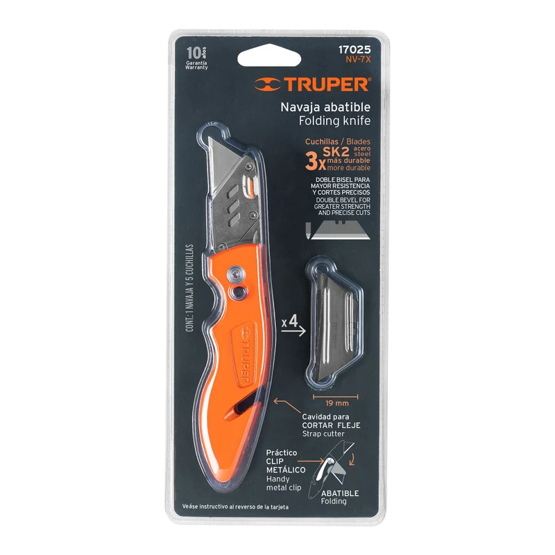 NAVAJA ABATIBLE 7" CUERPO DE ALUMINIO Y ACERO INOXIDABLE, TRUPER