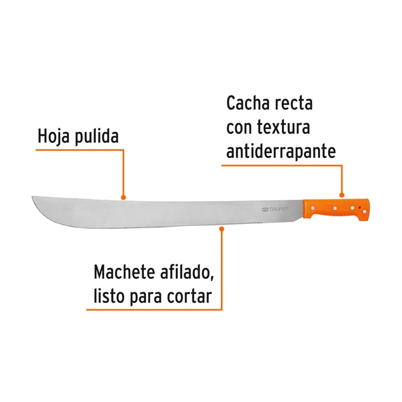 MACHETE ESTÁNDAR TRUPER DE 22" (56 CM), CACHA NARANJA REMACHADA