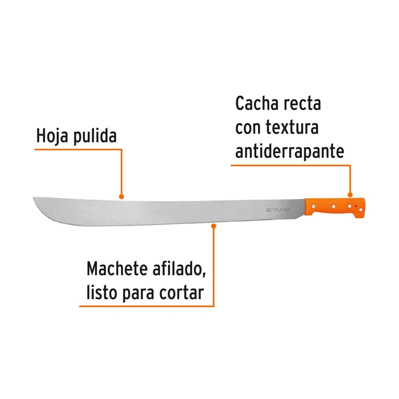 MACHETE ESTÁNDAR TRUPER DE 24" (61 CM), CACHA NARANJA REMACHADA
