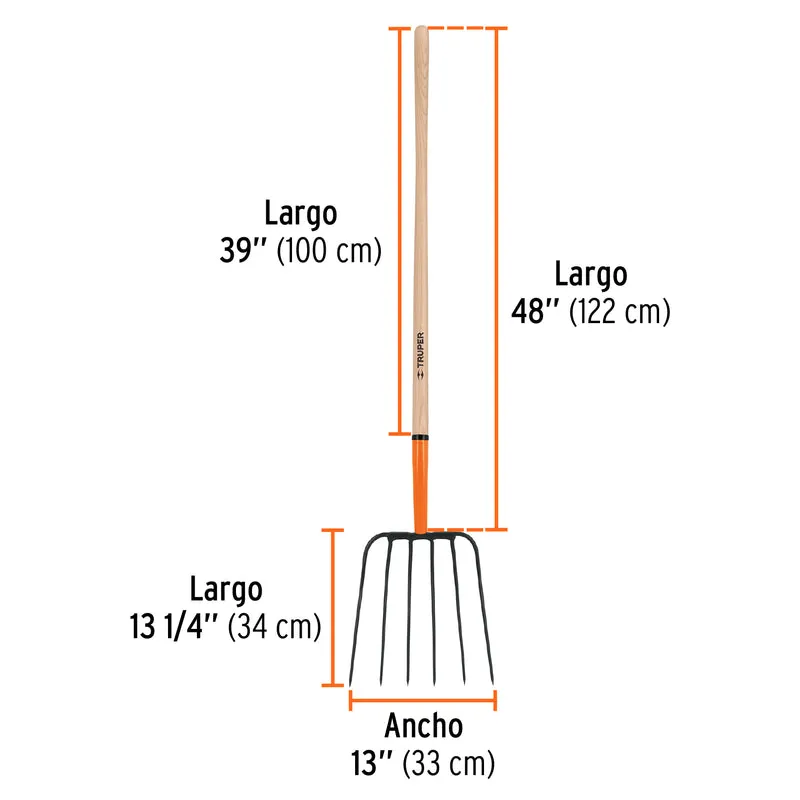 BIELDO PARA PAJA TRUPER DE 6 DIENTES, MANGO 48"(122 CM)