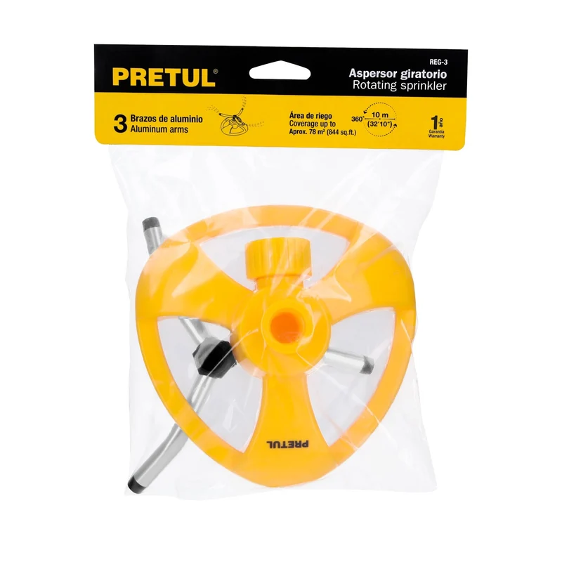 REGADERA GIRATORIA PRETUL CON 3 BRAZOS ALUMINIO 40 A 50 PSI