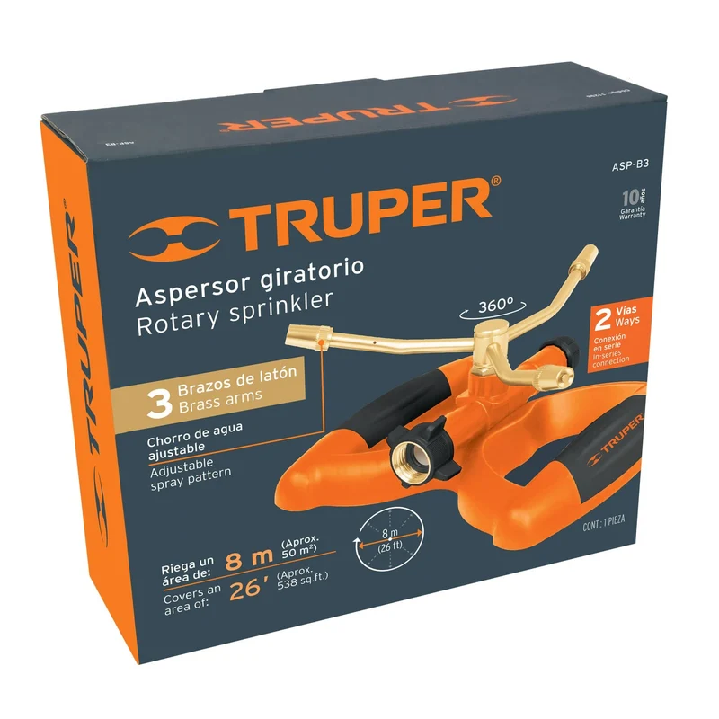 ASPERSOR METÁLICO TRUPER, 3 BRAZOS CON BASE PLÁSTICA