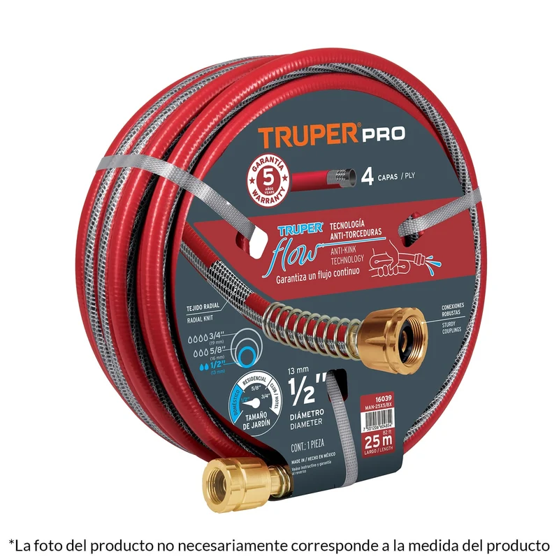 MANGUERA 1/2" DE 20M TRUPER, SUPER REFORZADA 4 CAPAS