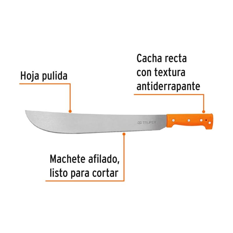 MACHETE ESTÁNDAR TRUPER DE 16" (41 CM), CACHA NARANJA REMACHADA