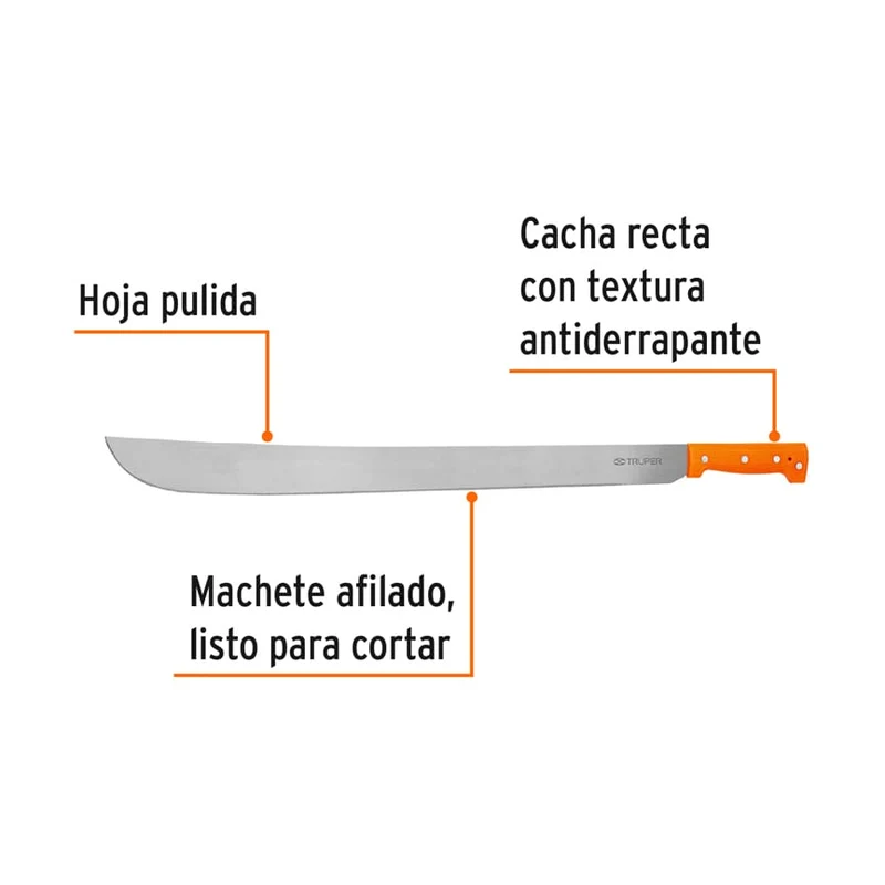 MACHETE ESTÁNDAR TRUPER DE 24" (61 CM), CACHA NARANJA REMACHADA