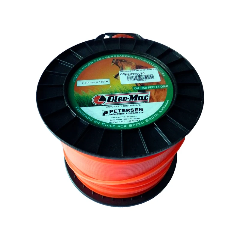 HILO DE NYLON CUADRADO PARA BORDEADORA Y DESMALEZADORA OLEO MAC 3.30MM X 183M, ROLLO 2.2 KG