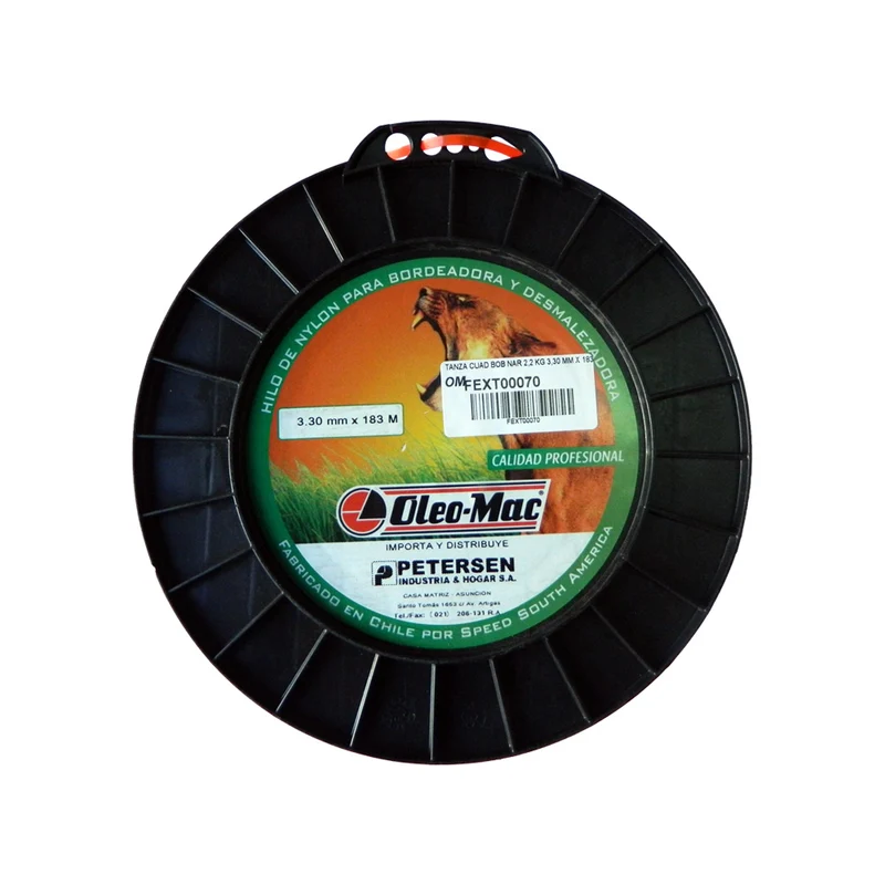 HILO DE NYLON CUADRADO PARA BORDEADORA Y DESMALEZADORA OLEO MAC 3.30MM X 183M, ROLLO 2.2 KG