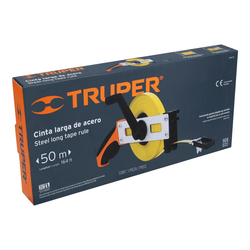 CINTA MÉTRICA METÁLICA TRUPER DE 50M TIPO CRUCETA CON CUBIERTA DE TPR ANTI-IMPACTO