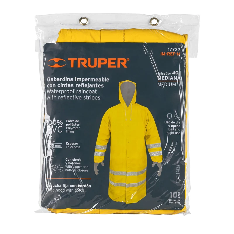 GABARDINA IMPERMEABLE TRUPER CON REFLEJANTE, TALLA MEDIANA