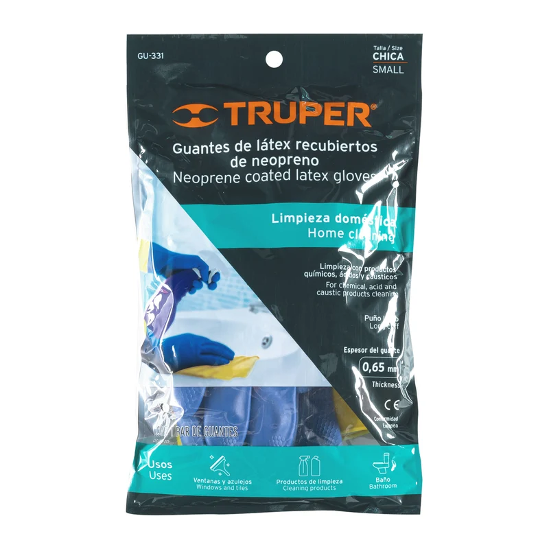 GUANTES DE LÁTEX REFORZADOS PARA LIMPIEZA TRUPER, TALLA CHICA
