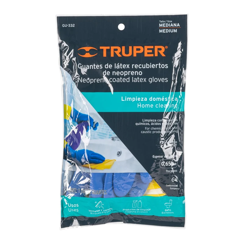 GUANTES DE LÁTEX REFORZADOS PARA LIMPIEZA TRUPER, TALLA MEDIANA