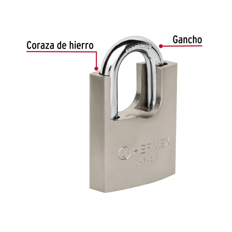 CANDADO DE HIERRO 40 MM CON CORAZA HERMEX, LLAVE ANTI-GANZÚA