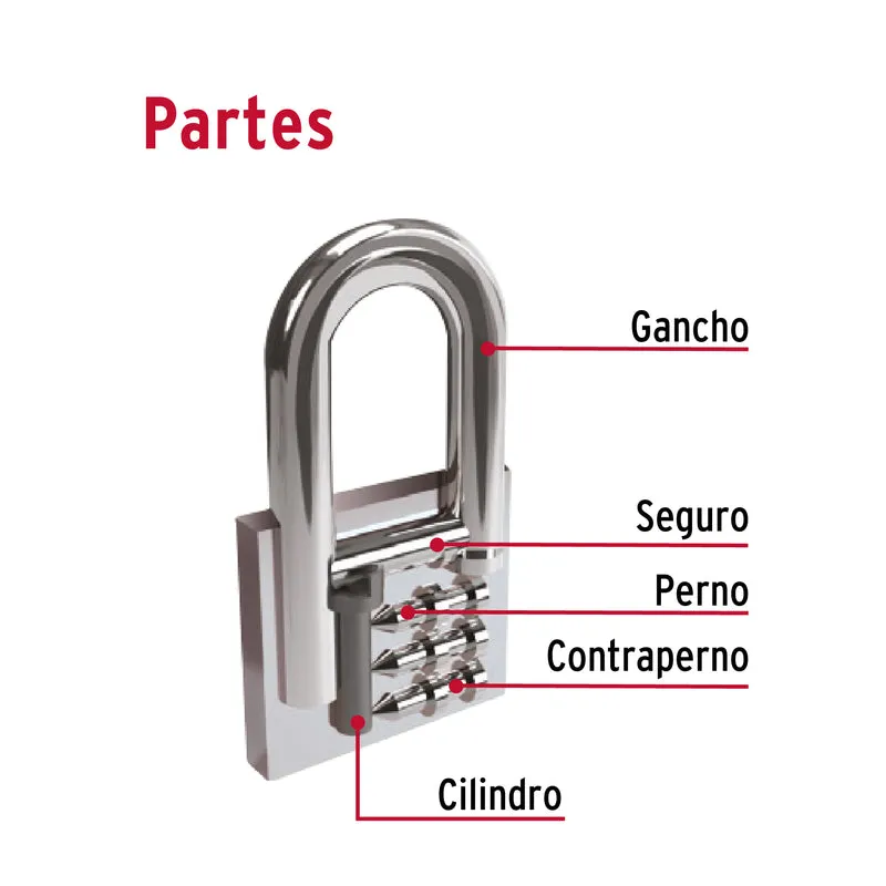 CANDADO DE HIERRO 45 MM GANCHO LARGO HERMEX, EN BLÍSTER