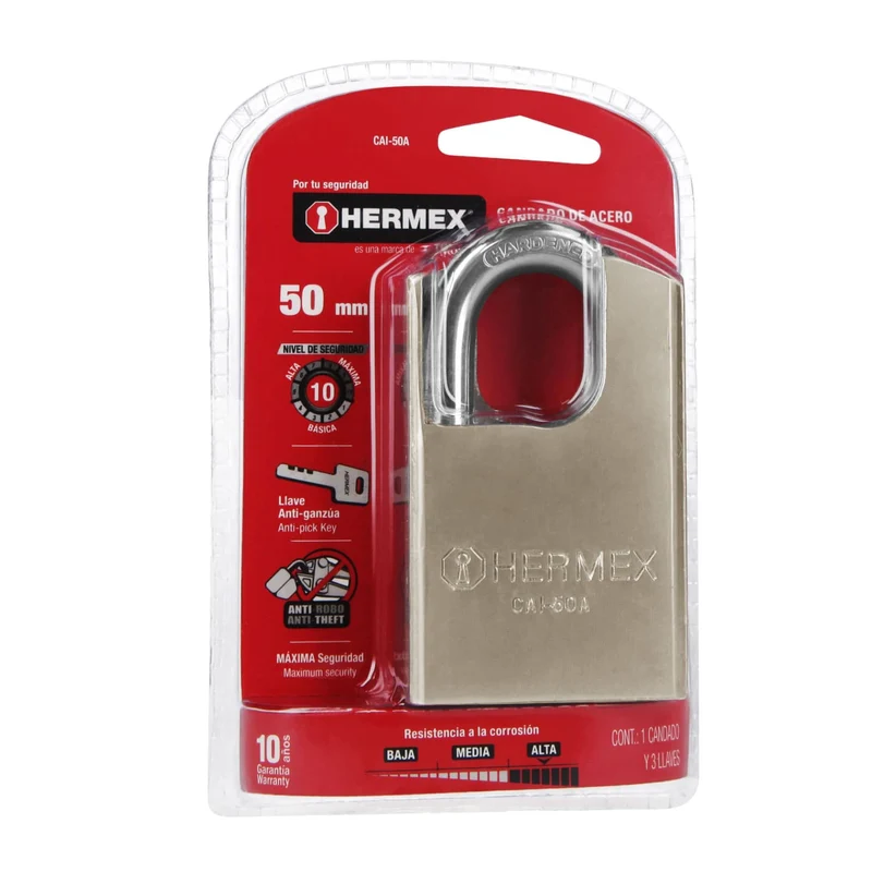 CANDADO DE ACERO 50MM HERMEX, MÁXIMA SEGURIDAD